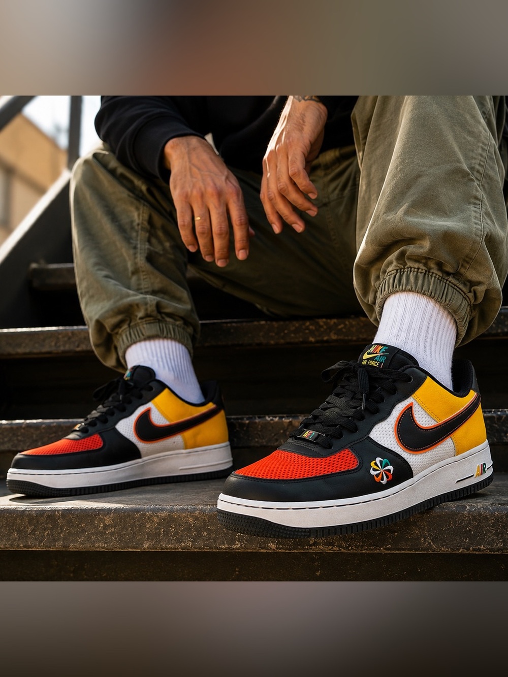 Nike Air Force 1 Low Multicolor Black Yellow Sneakers Men’s 10 Shoes Colorblock